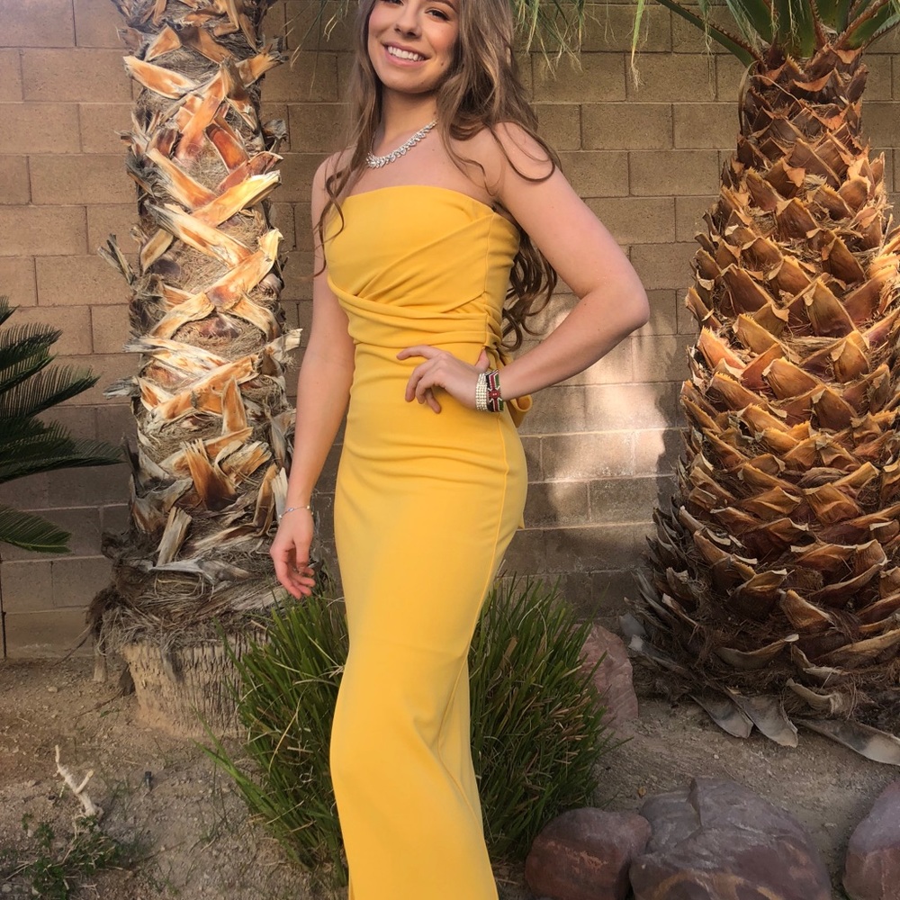 Yellow strapless Full Length dress